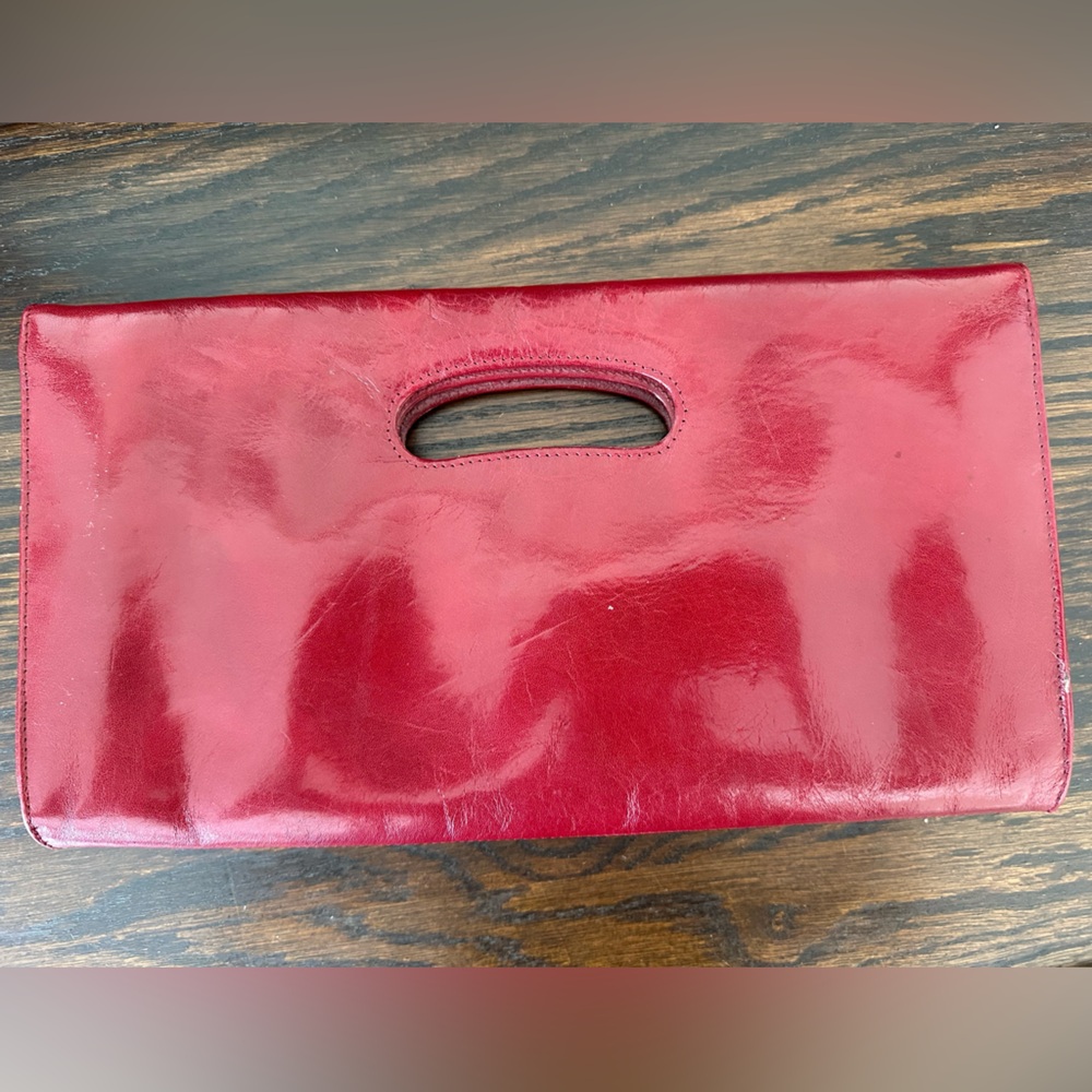 Hobo Leather Clutch Purse Polished Red View 3